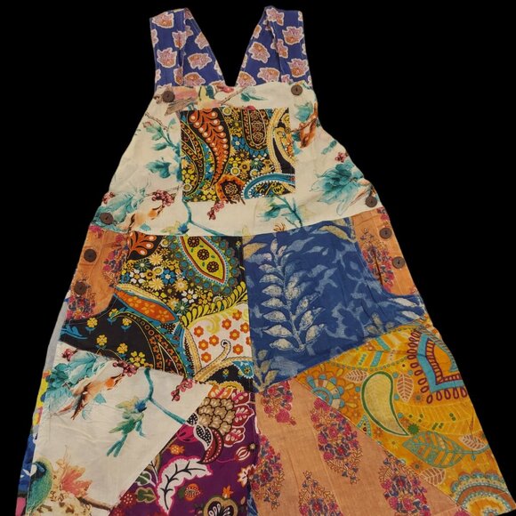 SALE! NWT Patchwork Cotton Overall Shorts-Medium - Picture 5 of 9